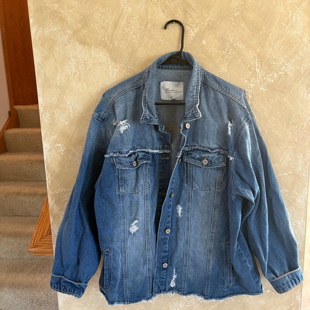 KanCan Blue Distressed Denim Jacket